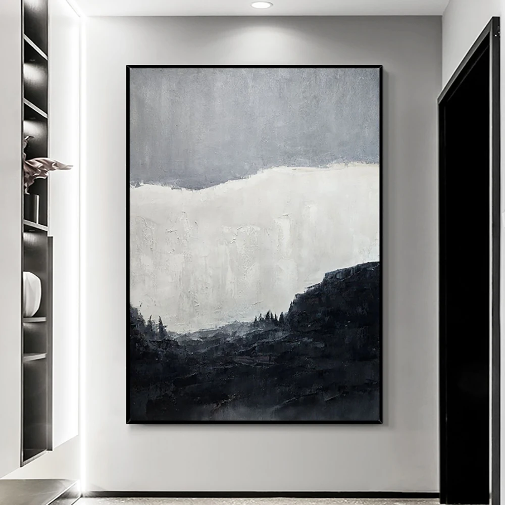 

Black White Gray Abstract Oil Painting On Canvas Handmade Landscape Abstract Wall Art Office Hotel Decoration Picutre Unframed