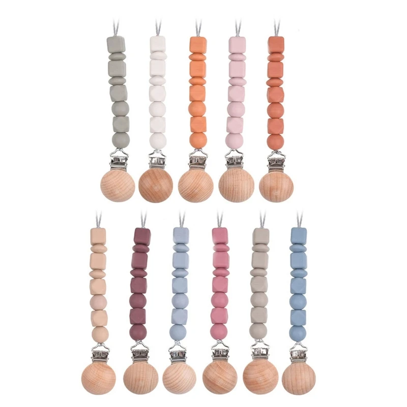 

Baby Pacifier Chain Clip Nursing Teether Soother Holder Silicone Beads Chain Wooden Clip DIY Dummy Nipple Holder Leash Strap