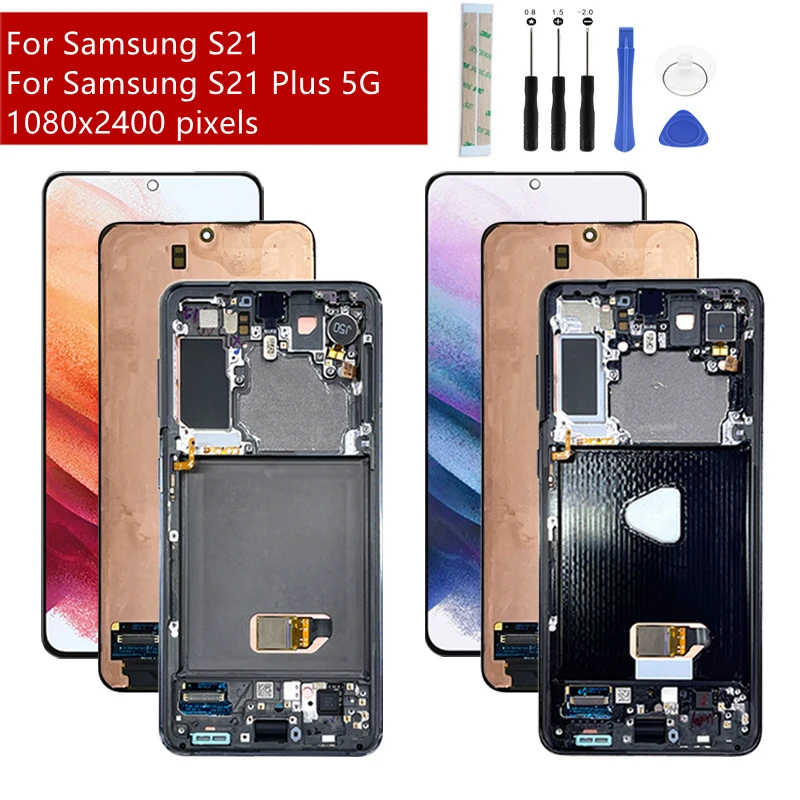 Pantalla LCD t&aacute;ctil para m&oacute;vil, montaje de digitalizador con marco para Samsung S21, G990, G991, G996, G996B, repuesto-0