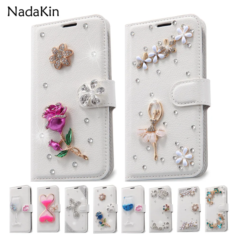 Блестящий кожаный чехол-бумажник со стразами и откидной крышкой для Xiaomi Mi A3 A2 9 Lite