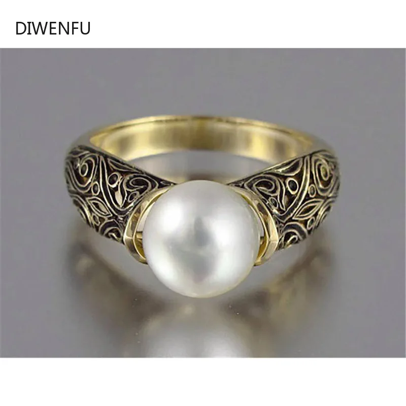 

Pearl Jewelry 14K Yellow Gold Ring for Women Wedding Bands Fine for Luxury Christmas Classic Engagement Gold Rings Women GDTC