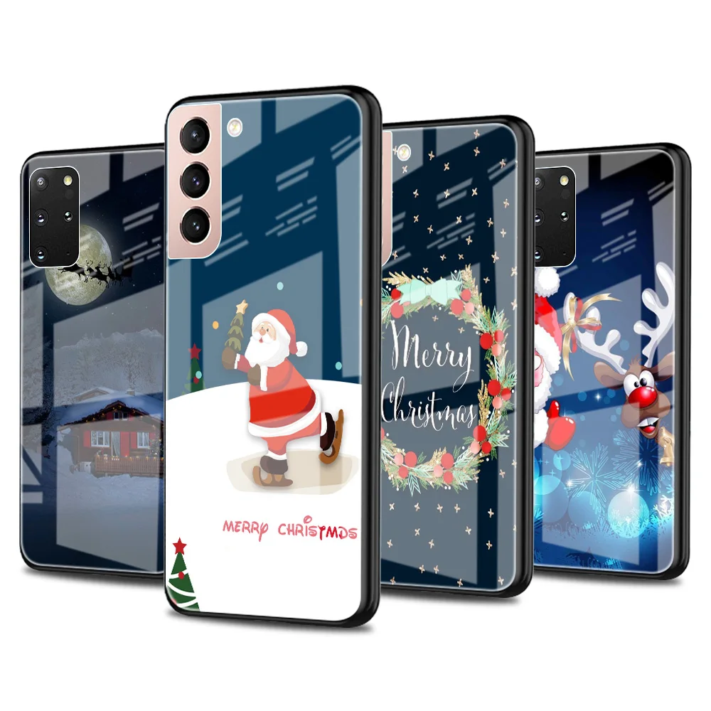 

Glass Case For Samsung S20 FE S21 Phone Cover for Galaxy S10 S9 S8 Plus Note 20 Ultra 10 Lite 9 S10e Coque Merry Christmas