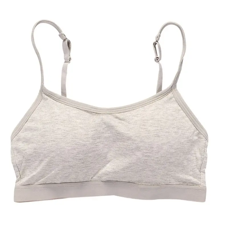 

Puberty Teens Girls Sport Training Bra Underwear Ribbed Striped Plain Solid Color Bralette Backless Sponge Padded Crop Top Vest