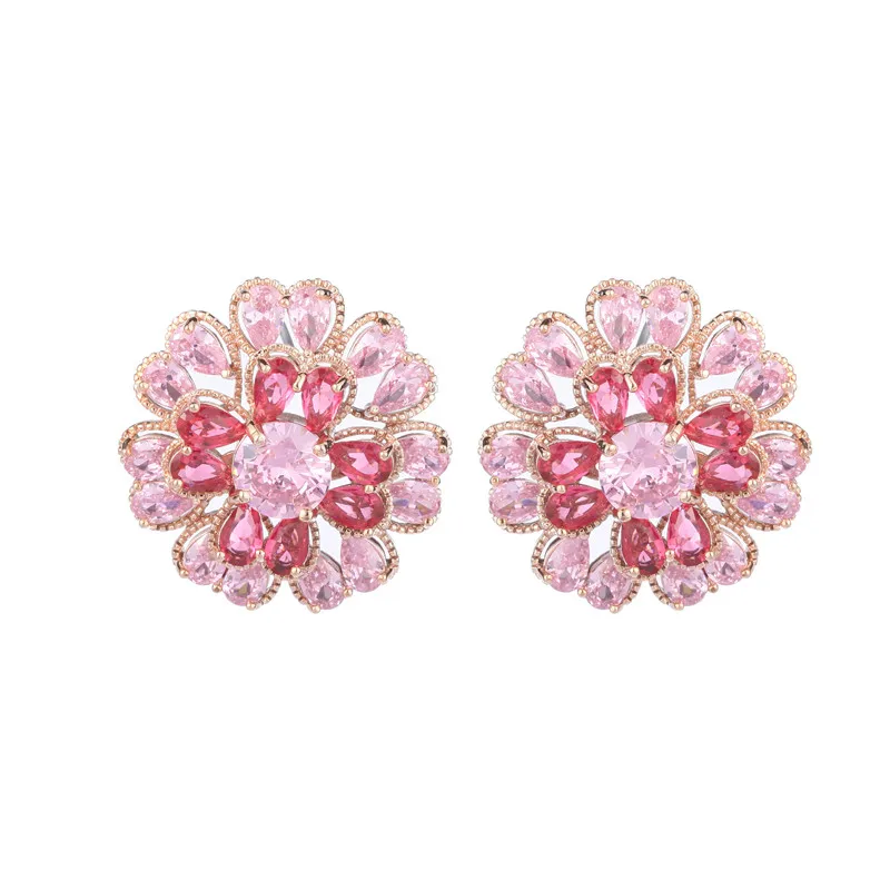 

Korean Fashion Sweet Three-dimensional Flowers Stud Earrings 925 Silver Women Luxury Wedding Party Bridal Pierced Ear Studs