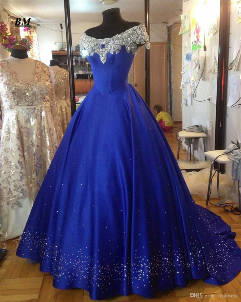 

Royal Blue Quinceanera Dress 2019 Sweetheart Ball Gown Sweet 16 Dress Beading Prom Party Gown Debutante Vestido De 15 Anos BM191