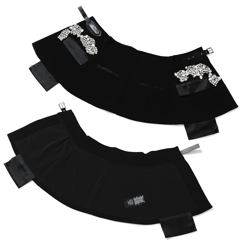 

AG-Turn Women Spring High Street Bling Bead Elegant Fashion Skirt Lady Pu Buckle Loop Girdle Splicing Sexy Skirts Black New 2021