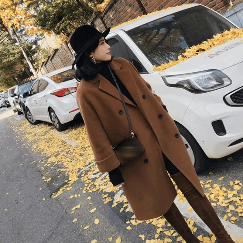 Caramel colour Корейская версия длинного абзаца большого размера женское Шерстяное Пальто карамельного цвета утолщенное свободное шерстяное пальто для женщин - Цвет: Caramel colour