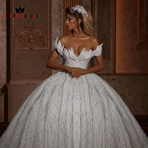 Блестящее роскошное бальное платье с блестками, Пышные свадебные платья, новинка 2023, фотосессия JT32