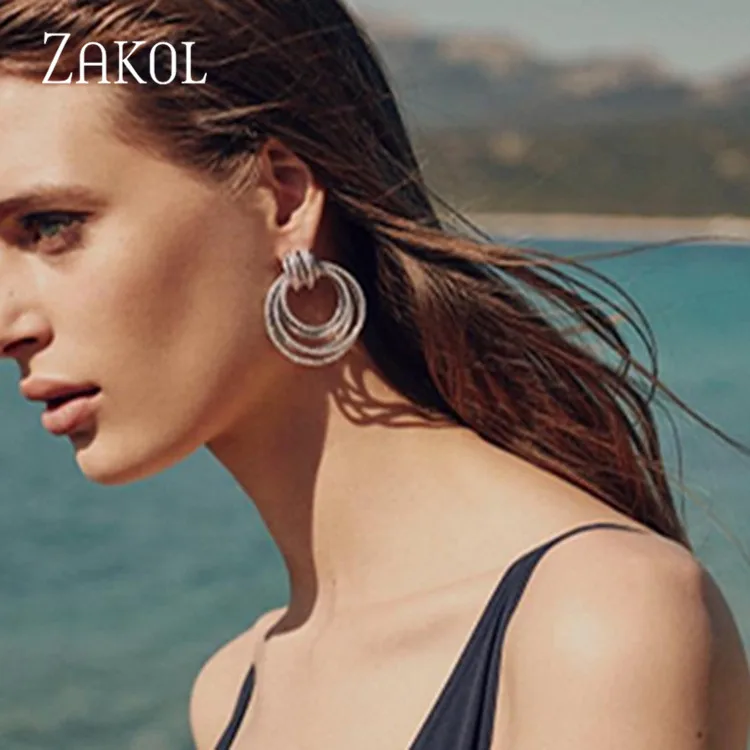 ZAKOL новейшая мода кубический цирконий Асимметричные Висячие серьги для женщин