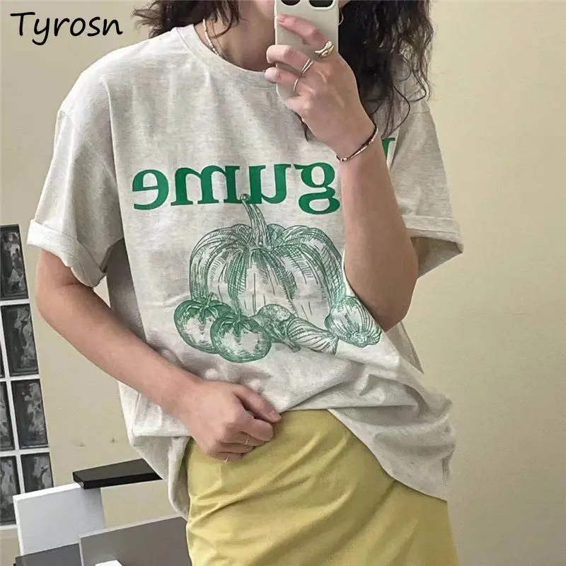 

Women T-shirts Summer Printed Chic Streetwear Fashion Ins Korean Style Loose BF Short Sleeve Ulzzang Casual Fresh Simple Leisure