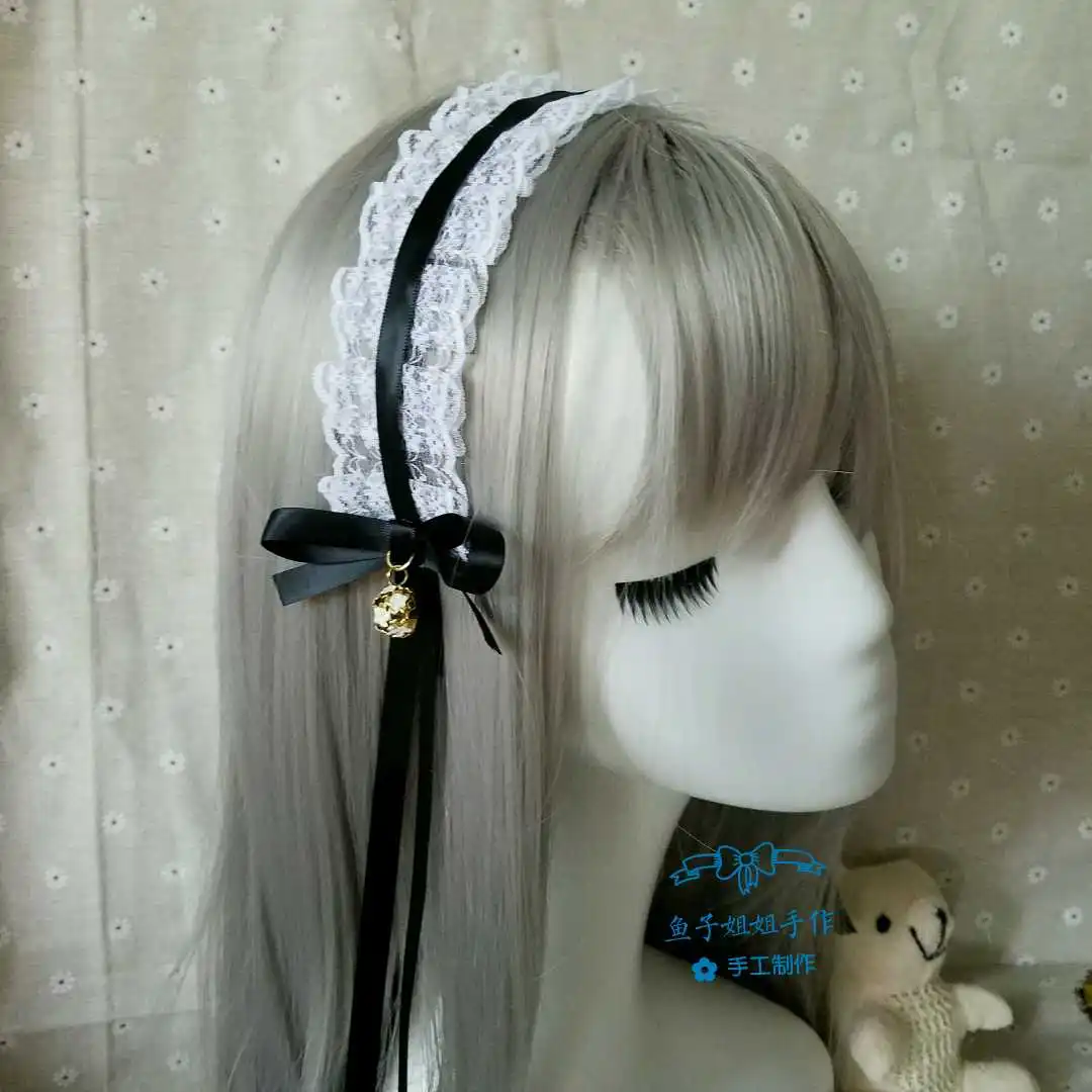 

Japanese soft of lolita white lace maid COS tire bow bells hair hoop contracted hair band