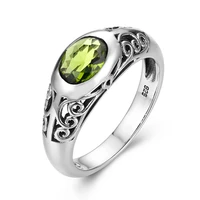 szjinao retro real 925 sterling silver peridot rings for women 68mm oval gemstones wedding enagement famous brand jewelry bague