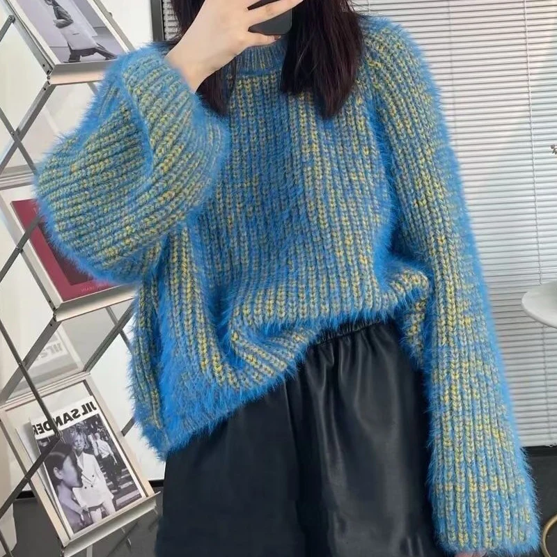 

Pullover Women's Sweater Thicken Loose Knitted Split Sweater Oversized Women's Jumper Autumn Winter