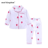 mudkingdom strawberry girls pajamas set with collar soft cotton girl jammies pajama outfit long sleeve and pants sleepwear suit