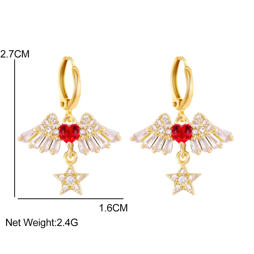 

Korean Golden Angel's Wings Stars Drop Earrings For Women Shiny Cute Crystal Heart Wing Hoop Earring Trendy New Ear Ring Jewelry