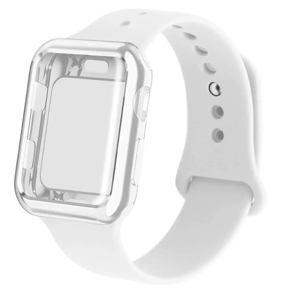 white Чехол+ ремешок для часов apple watch 5 ремешок 44 мм correa apple watch 42 мм 38 мм 40 мм iwatch 4 3 2 Силиконовый браслет pulseira - Цвет ремешка: white