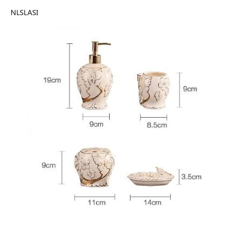 

European Palace Style Five Piece Set Bathroom Accessories Set Ceramic Soap Dish Toothbrush Holder Soap Dispenser Mouth Cup