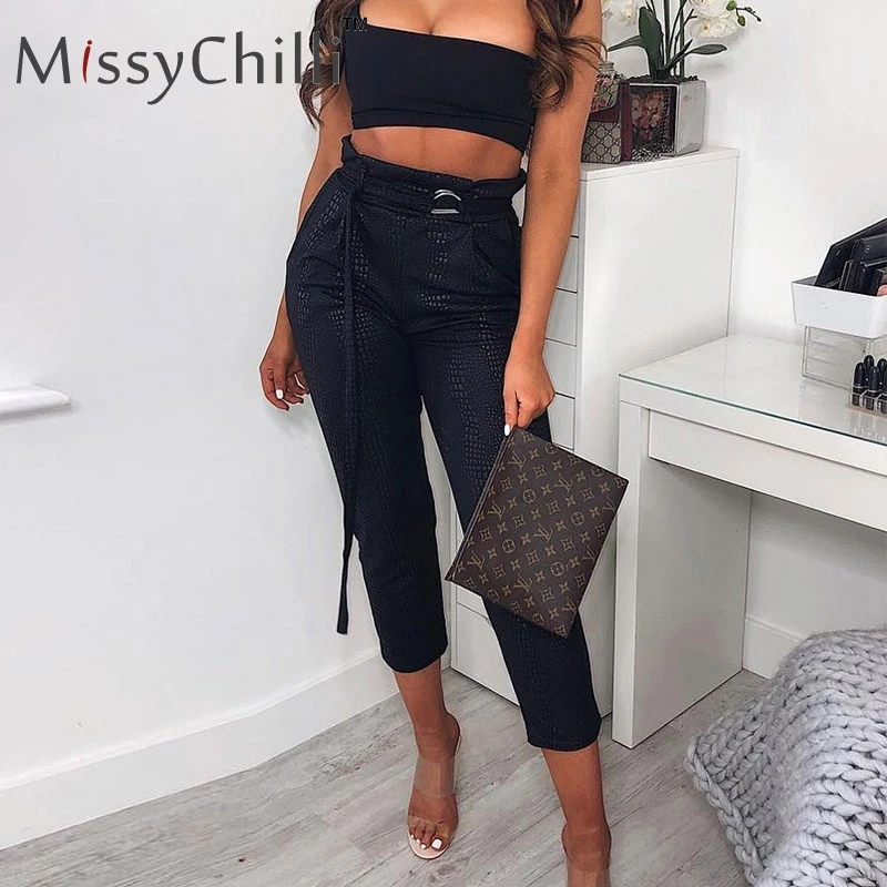 Женские свободные брюки Капри MissyChilli черные повседневные с высокой талией и