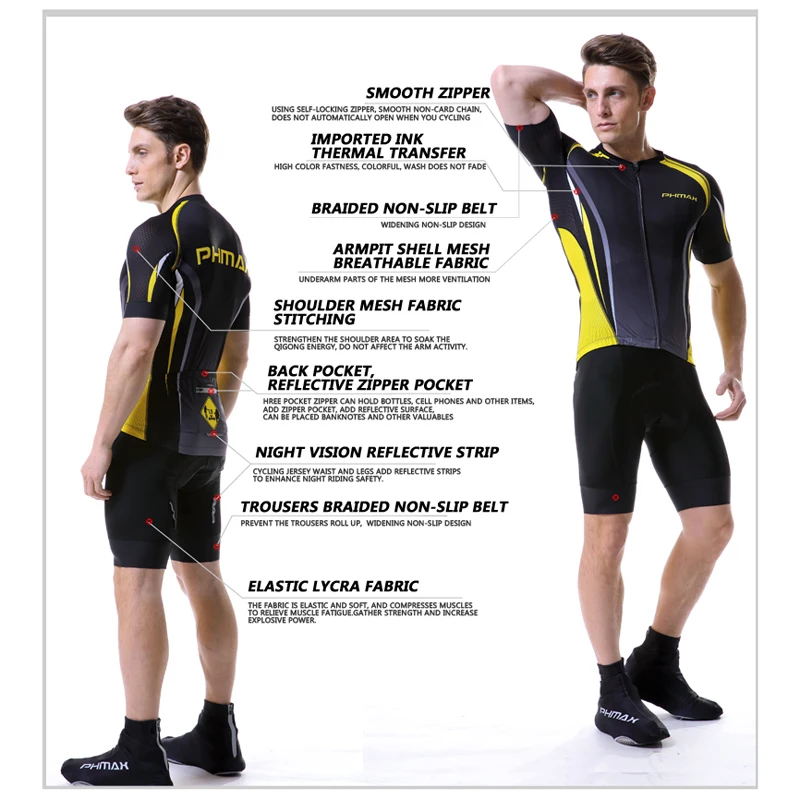 PHMAX летний комплект из Джерси для велоспорта одежда костюм с коротким рукавом MTB