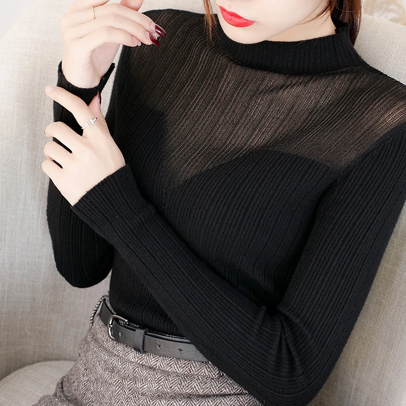 Turtleneck Sweater Womens Autumn Winter Slim Mesh Tops Korean Pullover Jumper Knitted Pull Femme Hiver Truien Green | Женская одежда