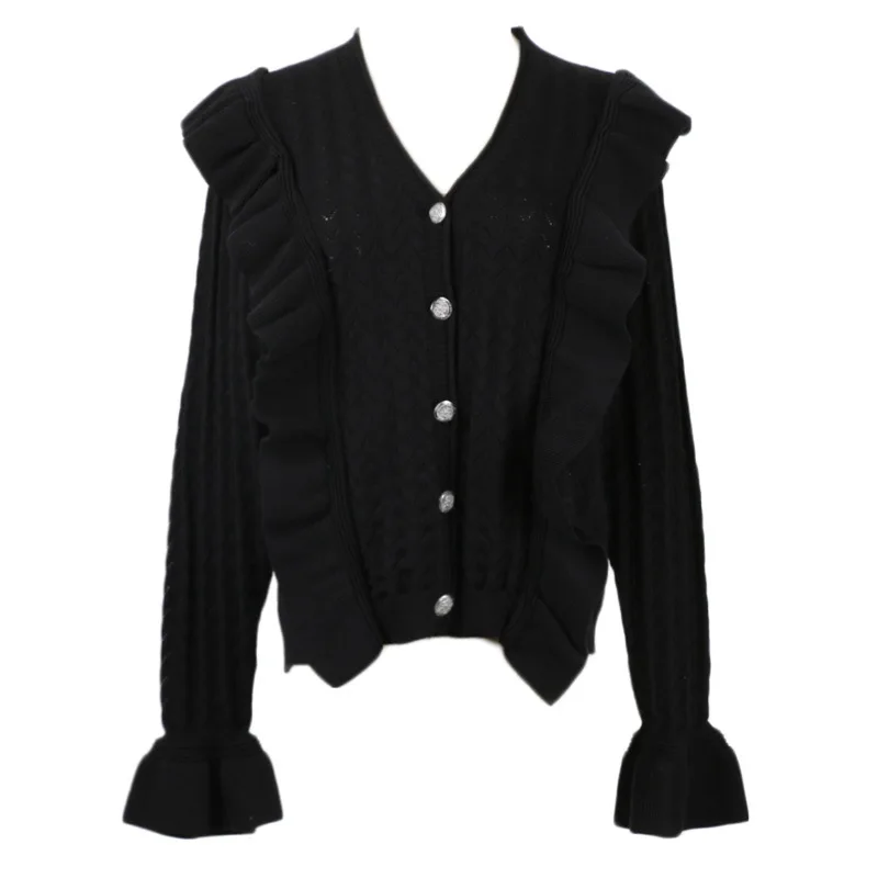 Женские винтажные однотонные топы милые шикарные свободные свитера с оборками и