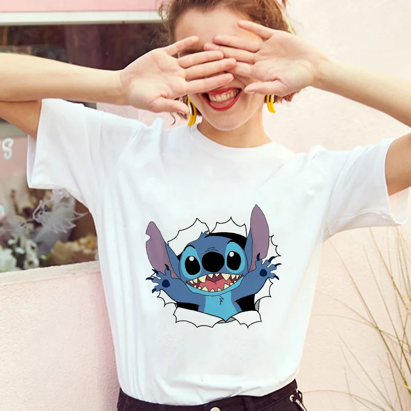 Showtly тематика «Лило и Стич» Harajuku Kawaii футболки для девочек приключенческий комедийный мультфильм женский Vacay режим печатных Повседневное футболка милый