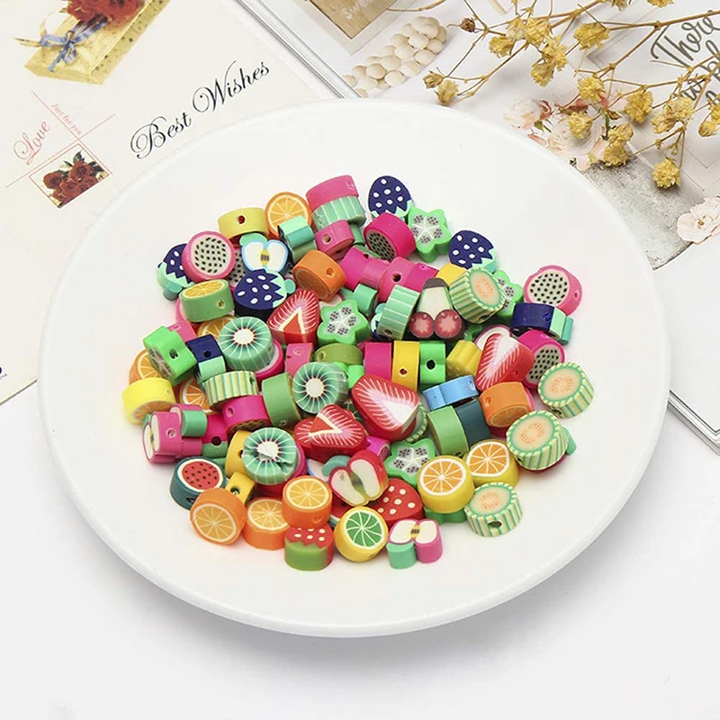 

50 PCS/Pack Multiple Choices beads Fruit animal Square Style Polymer Clay Spacer Beads DIY Bracelet Necklace Accessories