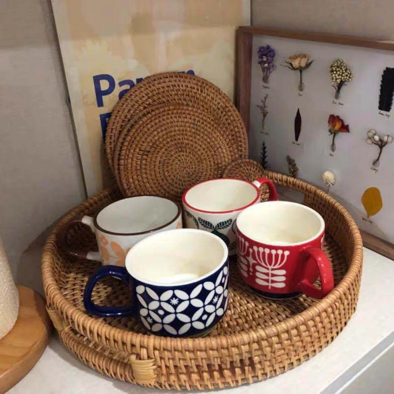 Плетеная корзина для продуктов ручной работы тарелка фруктов ротанговый поднос