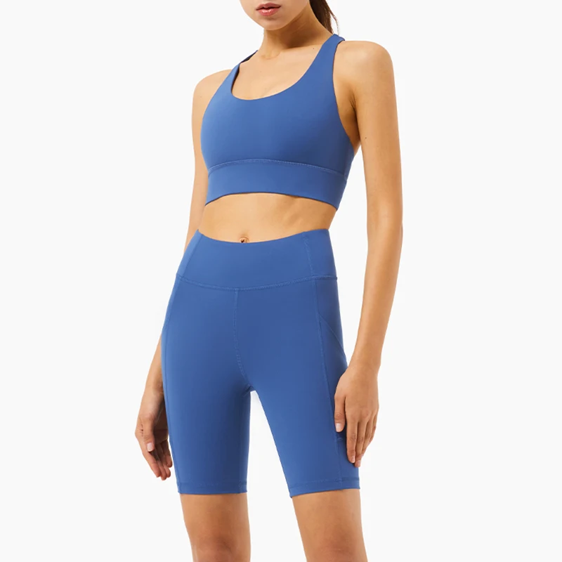 

Exquisite Ladies Fitness Set 2PC Naked Feel Sexy Sport Bra With High Waist Gym Workout Running Shorts Suit Ropa Deportiva Mujer