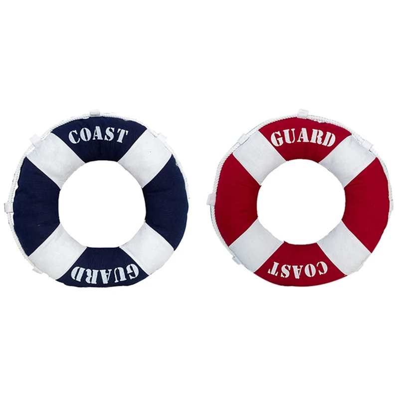 

2X 40X40cm Round Mediterranean Style Lifebuoy Shaped Cushion Throw Nautical Pillow Chlidren Bedroom Decorative, B & A