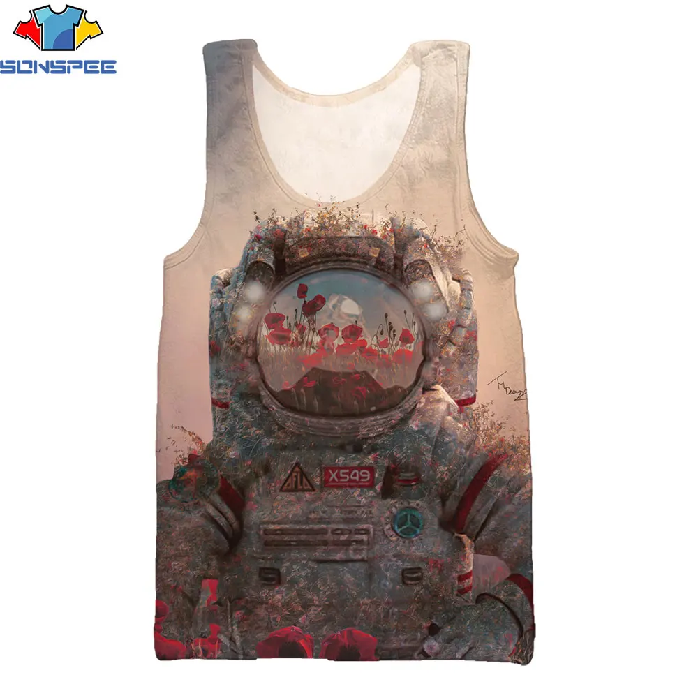 

SONSPEE 3D Tank Tops Boy Gyms Cartoon 3D Vest Print Astronaut Funny Large Size Tops Tees Unisex Popular Summer Sleeveless Shirt