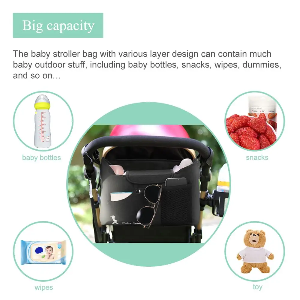 Горячая продажа Детская коляска сумка черная прочная Органайзер с волшебной