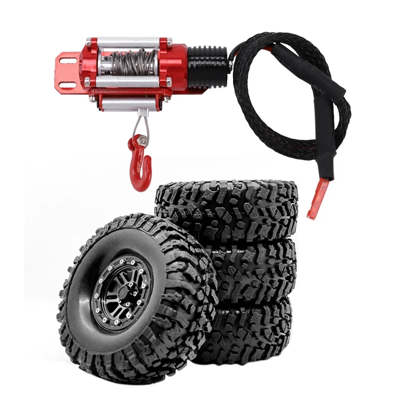 

1 Set RC Crawler Climbing Cars Electric Metal Winch & 4 Pcs 1.9Inch Beadlock Wheel Rim Rubber Tires