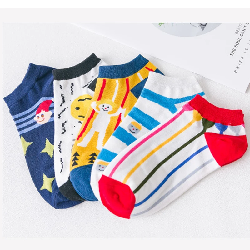 

4 Pairs = 8 Piece Spring And Summer Short Woman Socks Anime New Comfortable Ankle Cotton Boat Socks Korea Invisible Female Socks