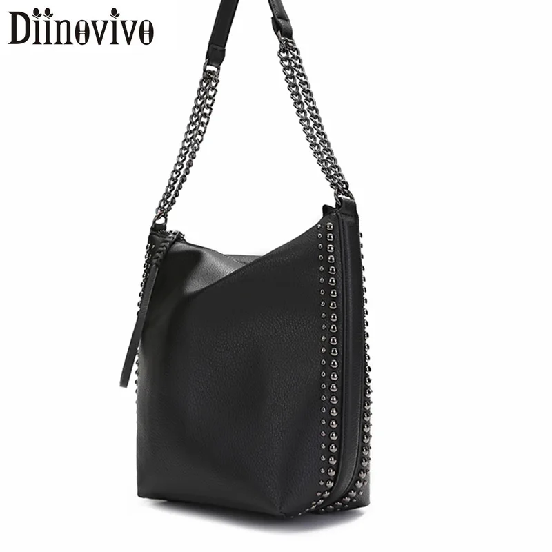 DIINOVIVO Brand Design Women Shoulder Bag Rivet Chain Bucket Leather Handbags Female Hand Bags Crossbdoy Lady WHDV1248 | Багаж и сумки