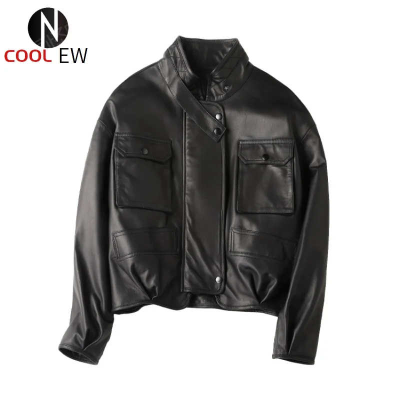 

Ptslan 2021 Women's Real Lambskin Coat New fashion Female Genuine Sheepskin Jackets MotoP7364