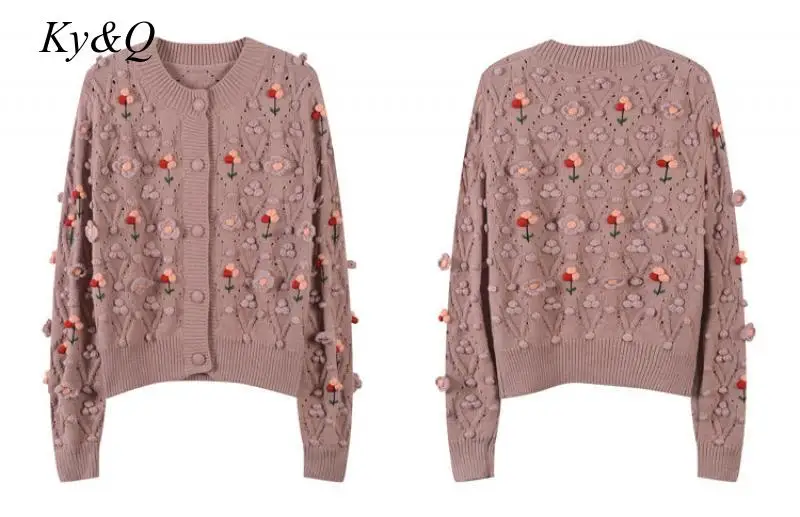 

2020 Autumn New Fashion Product Small Three-Dimensional Hair Ball Flower Sweater Knit Cardigan Sweet Sweater Coat Leisure Top