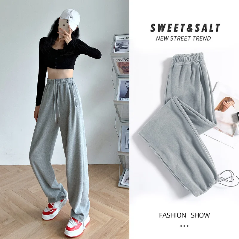 

Light gray guard pants women's spring and autumn straight loose casual pants cotton legged wide leg pants high waist slimNuyoah