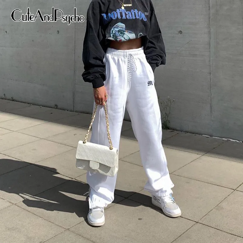 

Letter Printed Women's Sweatpants Oversized Wide Leg Joggers Women Pants Streetwear White Harajuku Loose Trousers Cuteandpsycho