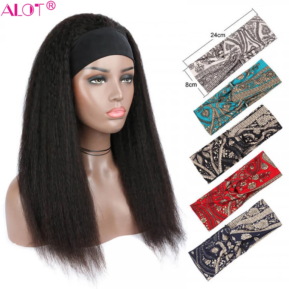 Кудрявый прямой парик с головной повязкой человеческие волосы 180% Remy бразильский