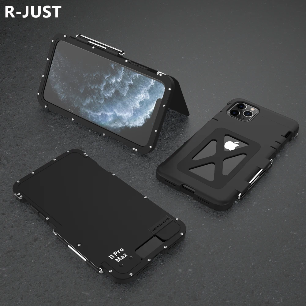 

R-just For Iphone 11 Pro Cover Case Luxury Hard Metal Nylon Hybrid Heavy Duty Protective Armor Flip Phone Case For Iphone 11