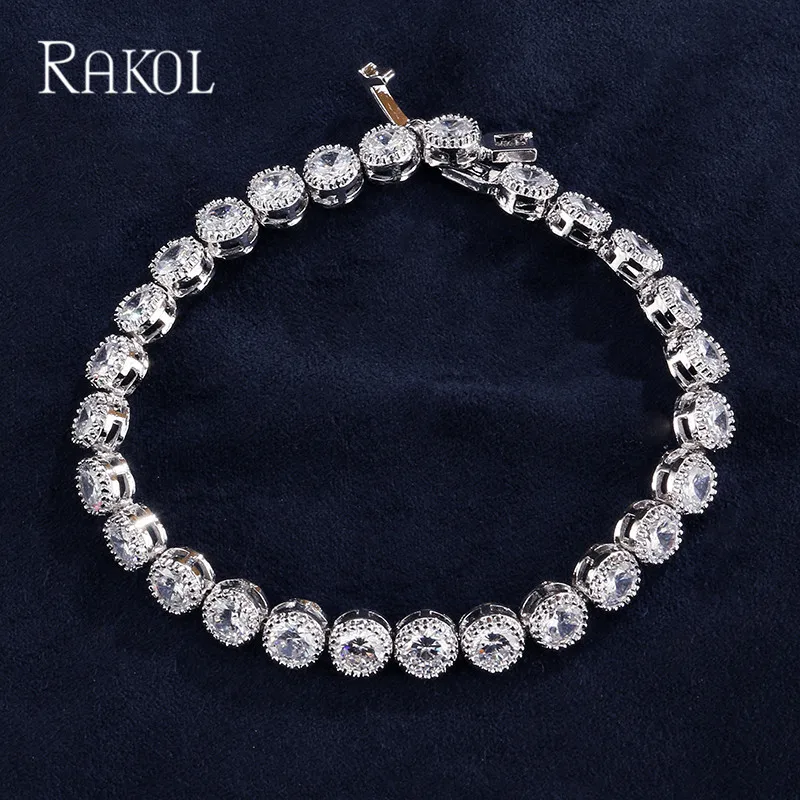 RAKOL AAA фианит Теннисный браслет элегантный стиль для женщин Римский белый золотой