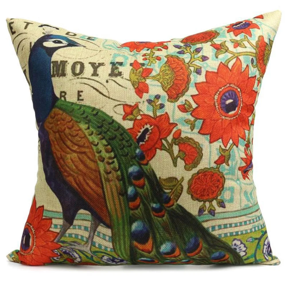 1 Piece Peacocks Print Cushion Covers 45x45 cm Colored Pillow Case for Car Hotel Farmhouse Polyester Fabric Pillowcase Wholesale | Дом и сад