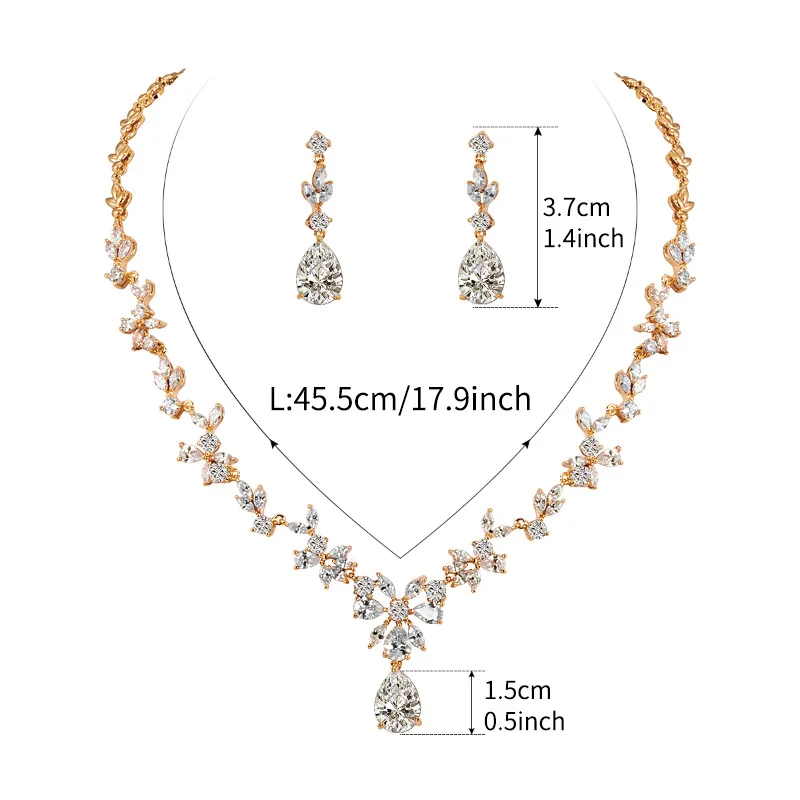 

Jewelry Set For Women White AAA Cubic Zirconia Necklace Earrings Two Piece Allergy Free Bridal Wedding Party Dress Jewelry