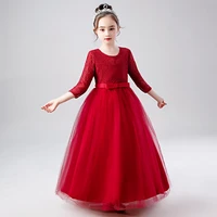 exquisite 2022 new autumn red childrens day girls dresses with half sleeves teen performance show pageant holiday formal dress
