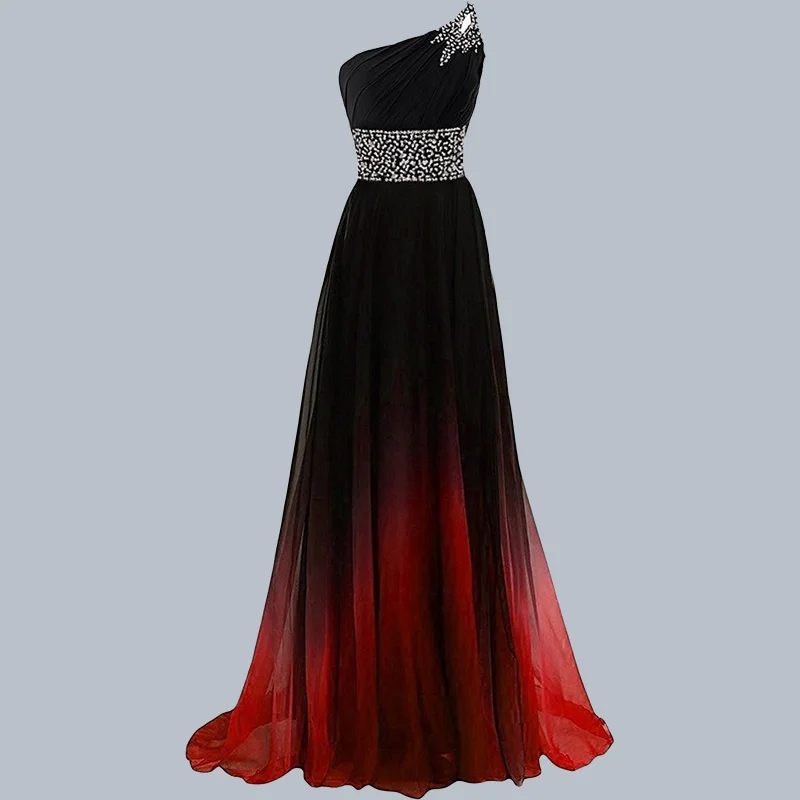 

TULX Long evening dress sexy one shoulder beading wedding party dress Plus size summer Dresses formal prom Cocktail Dresses