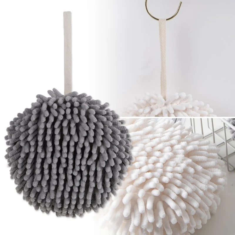 1 шт. кухонное полотенце для мытья рук из синели круглое бежевое аккуратно