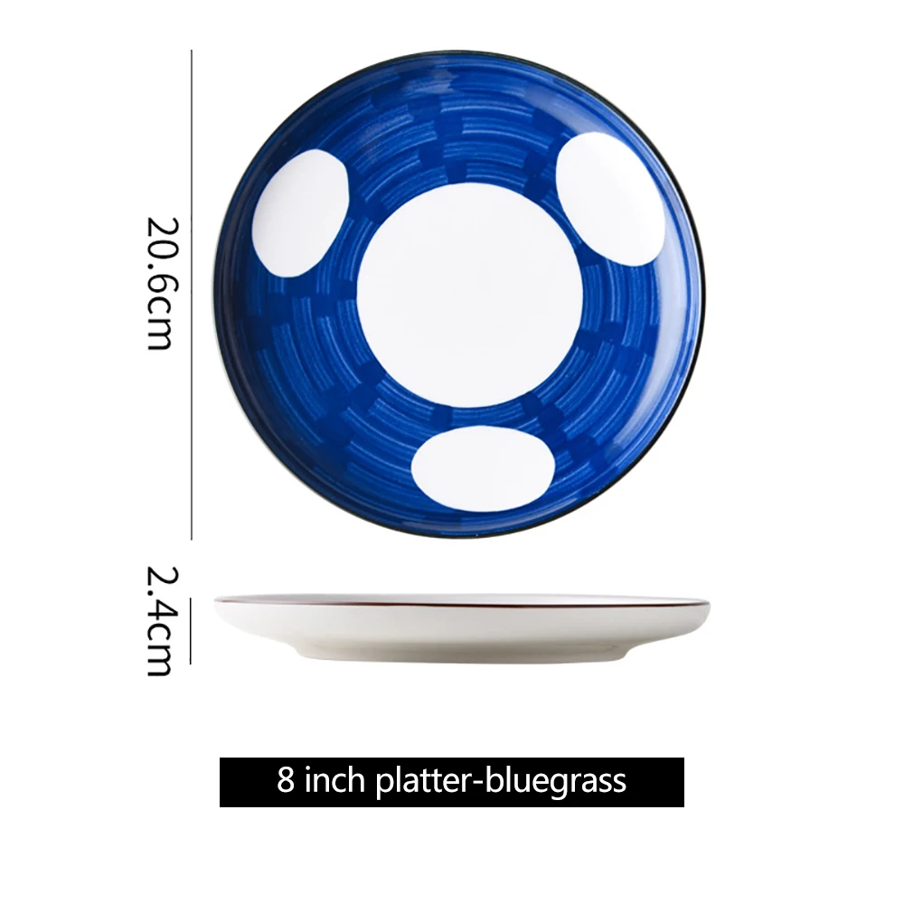 

8 Inch Creative Japanese Ceramic Plate Home Breakfast Disc Personality Hand-painted Deep Plate Afternoon Tea Steak Western Plate