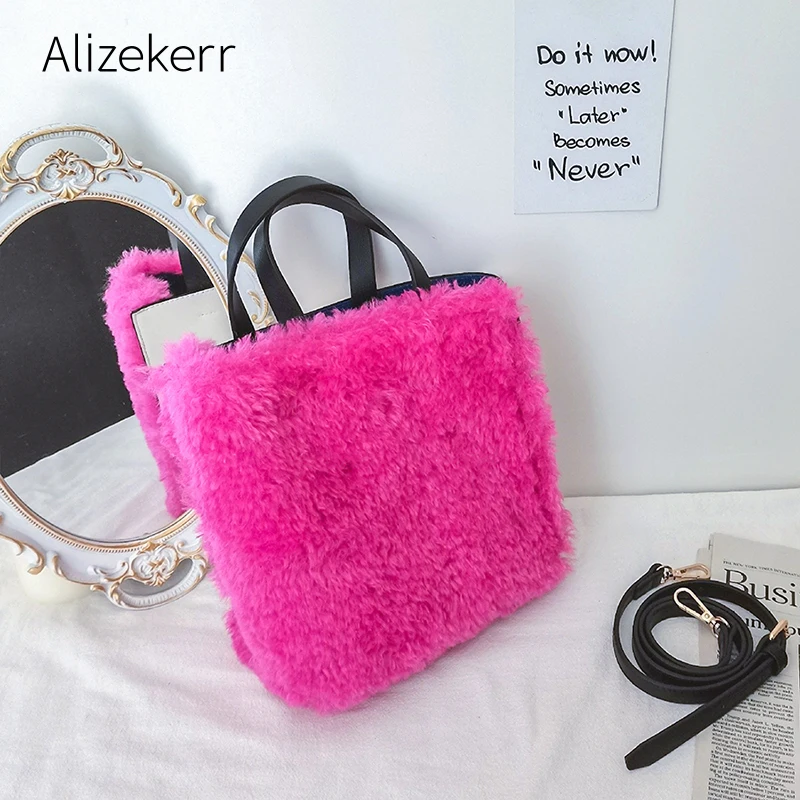 Женская сумка-тоут из искусственного меха, розово-красная шерстяная сумка в Корейском стиле, зима 2020 от AliExpress RU&CIS NEW