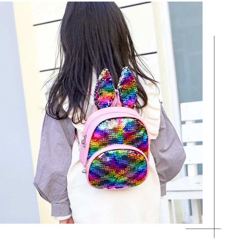 

Fashion Sequin Bunny Ear Cute Backpack kindergarten School Bags for Baby Girls 3 6 Years Old 2021 Kawaii Glitter School Bag Girl